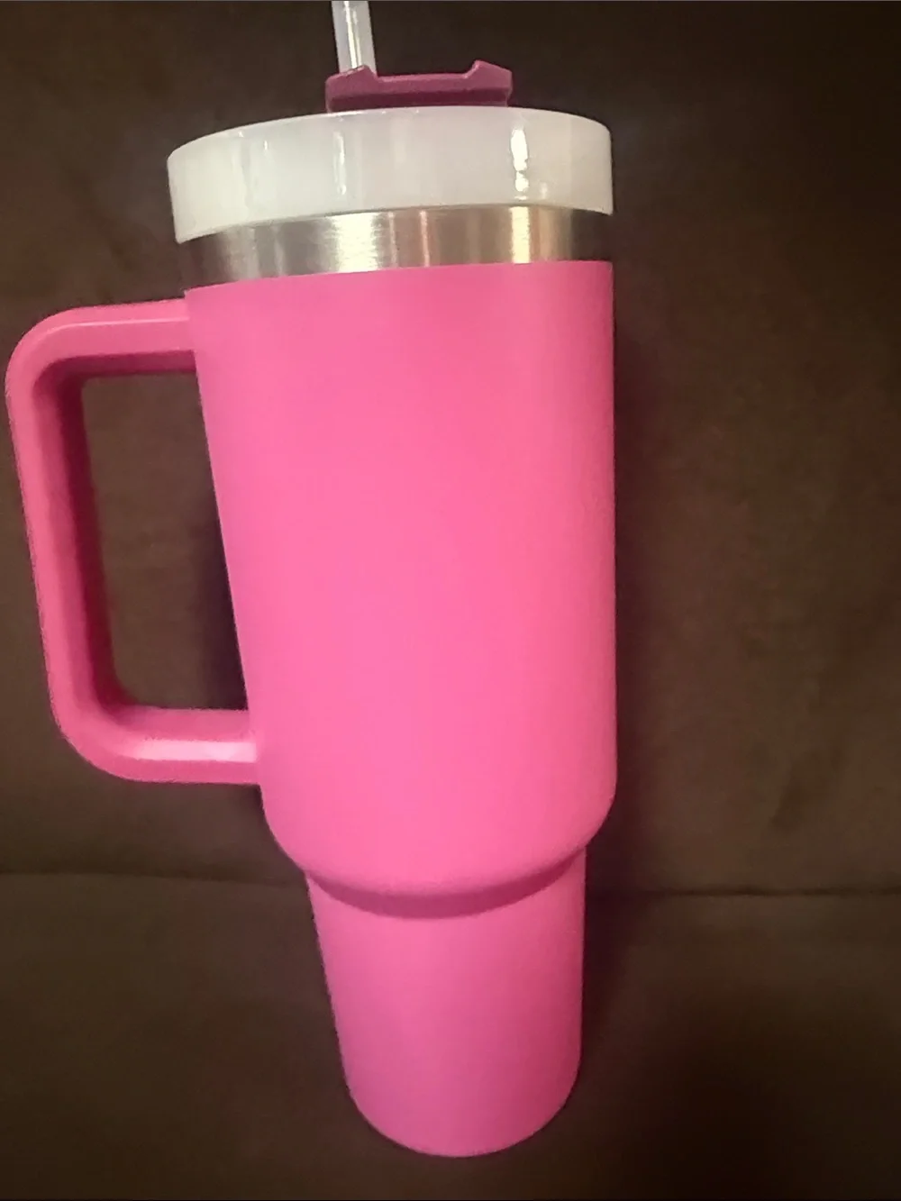 Stanley Hot Pink Travel Mug with White Lid and Handle - Picture 3 of 6